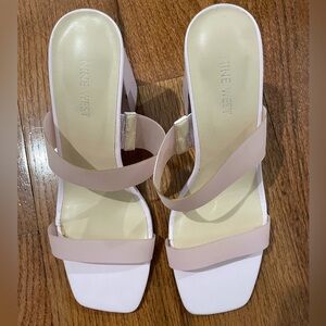 Nine West Chunky Heel Open Toe Sandals Blush Pink with 2 straps Size 10